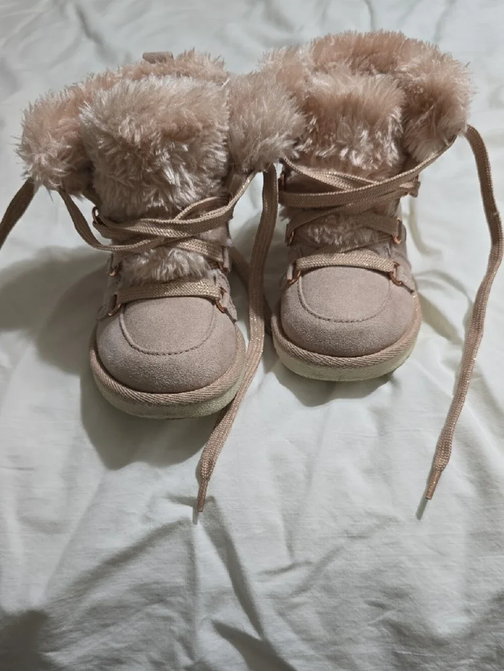 GAP Pink Faux-Fur Suede Baby Walker Boots